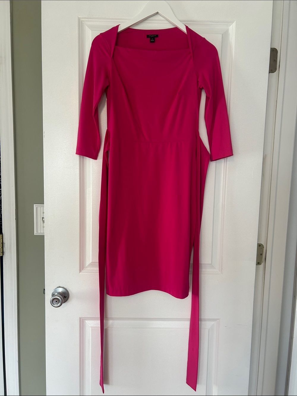 Ann Taylor Hot Pink Long-Sleeve Sheath Dress with Sash